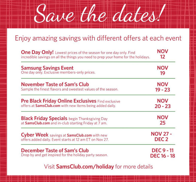 Sams Club Holiday Sale Events